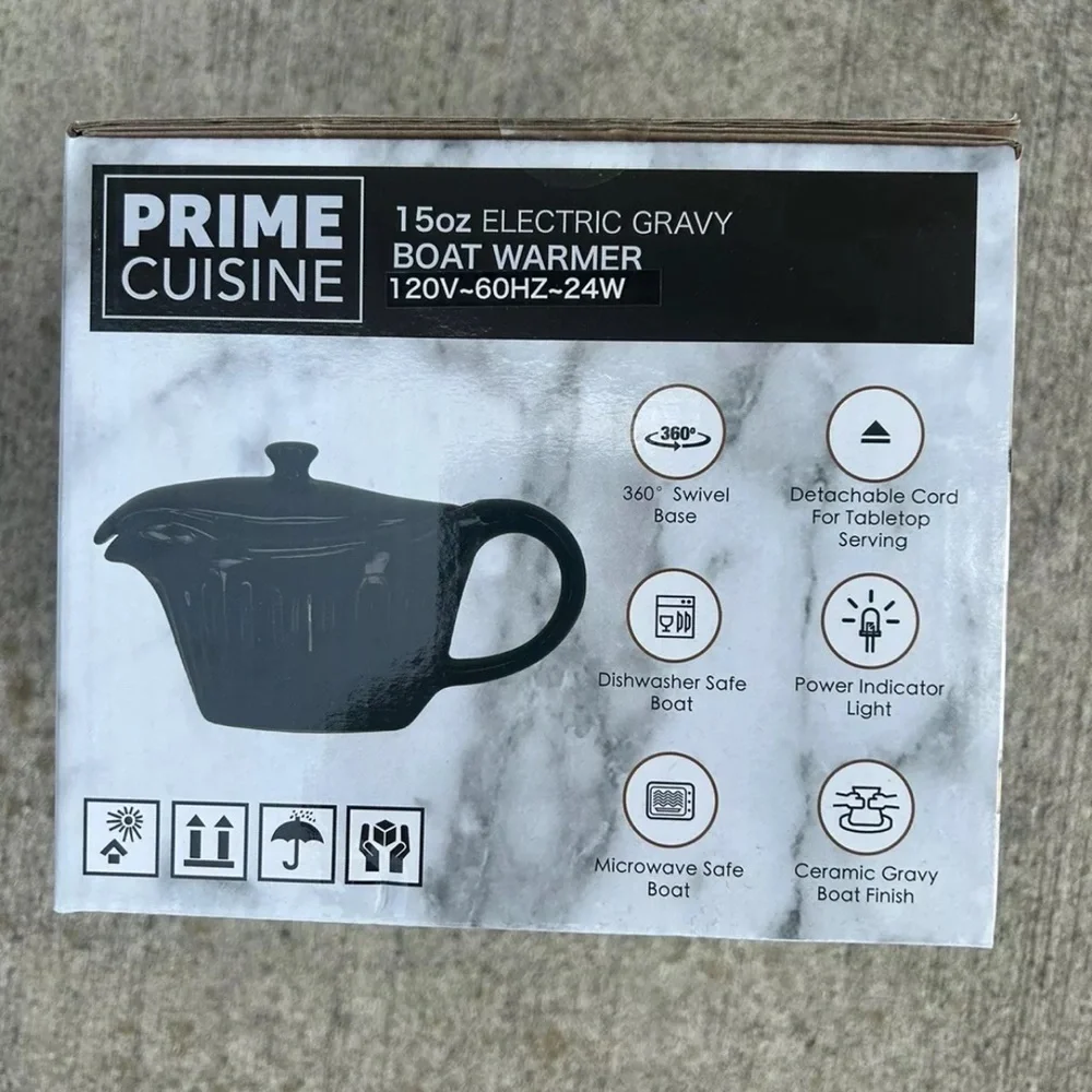 NEW Prime Cuisine - 15 Ounce Electric Gravy Boat Warmer Black